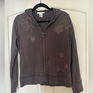 Embellished zip up hoodie